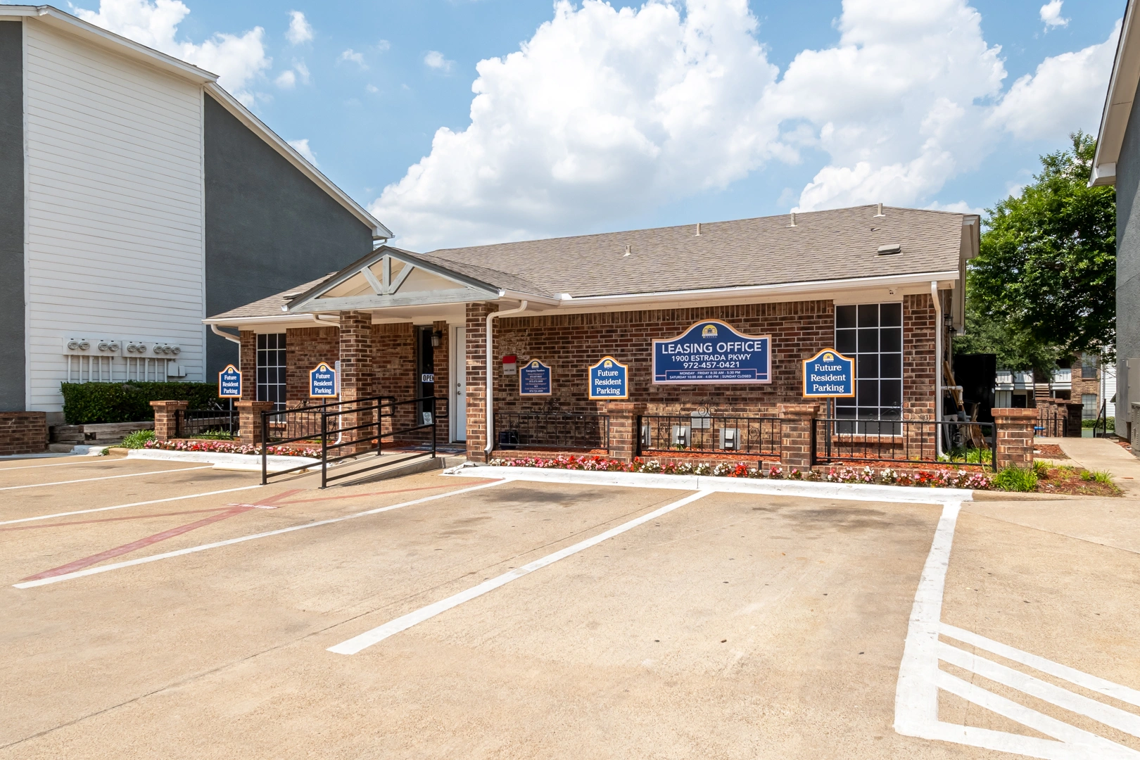 Leasing office ramp entrance at Crossings at Irving in Irving, Texas