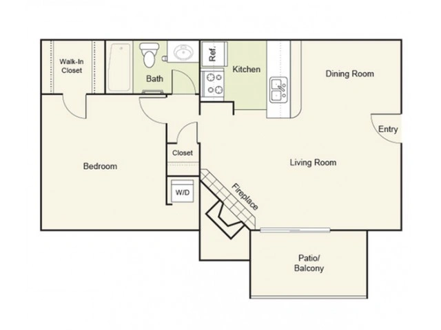 Brescia one bedroom one bath apartment floor plan at Crossings at Irving