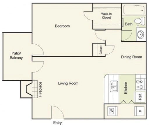Siena one bedroom one bath apartment floor plan at Crossings at Irving