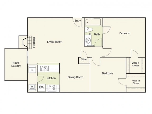 Venice two bedroom one bath apartment floor plan at Crossings at Irving